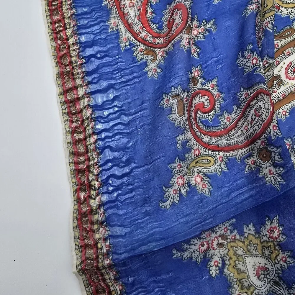 Vintage Silk Scarf Royal Blue Paisley Square Neck Tie Bandana Tapestry Hanging